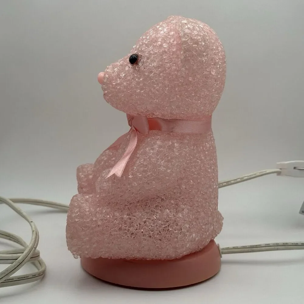 Vintage Y2K Melted Plastic Popcorn Pink Teddy Bear Lamp Night Light Coquette